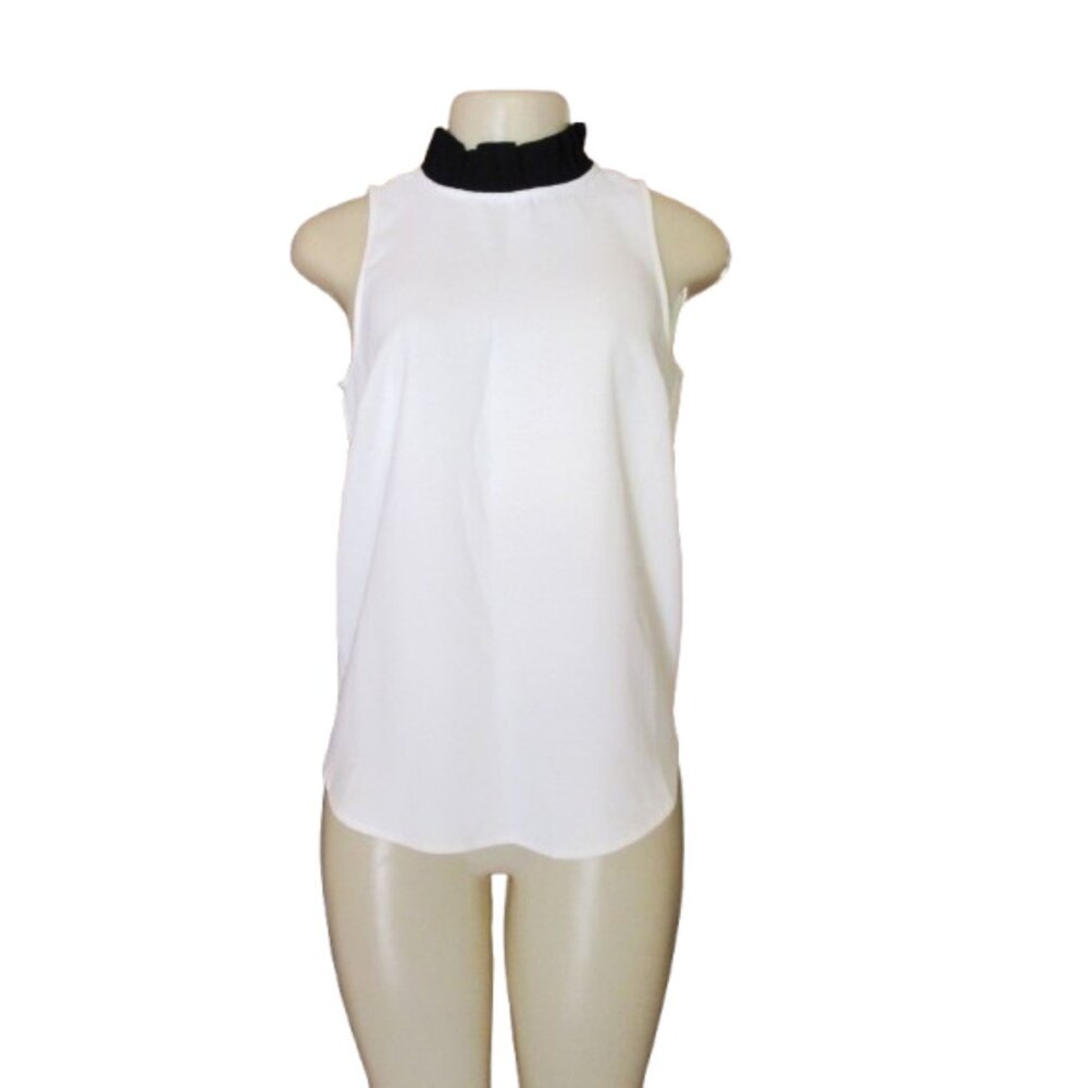 NWT, J. Crew Ruffle Neck Sleeveless Blouse XS White & Black